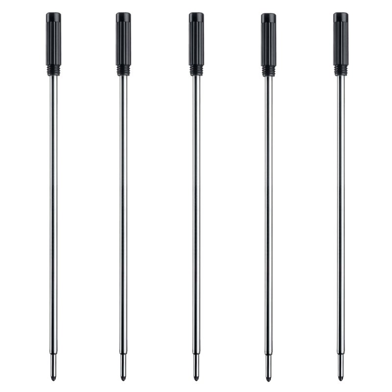 DunBong Black Ink Refill Pack of 5, Replaceable Ballpoint Pen Refills, Medium Point Metal Refill (Black) - Image 1